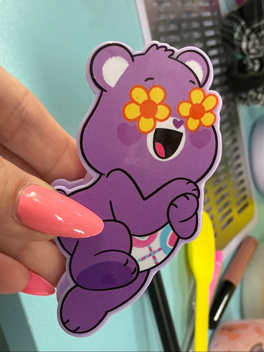 Purple CareBear Claw Clip - Cute Floral Eyes Accessory